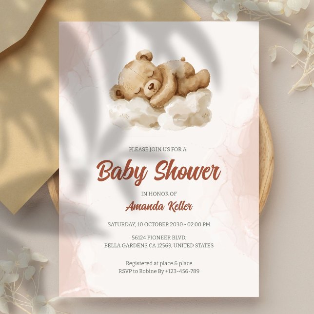 Sleepy Baby Bear Neutral Baby Shower Invitation (Creator Uploaded)
