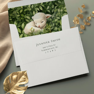 Sleepy Baby Lamb Watercolor Art Return Address Envelope
