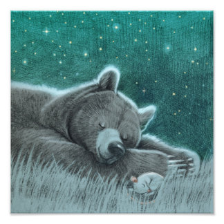 Sleepy Bear and Mouse Print