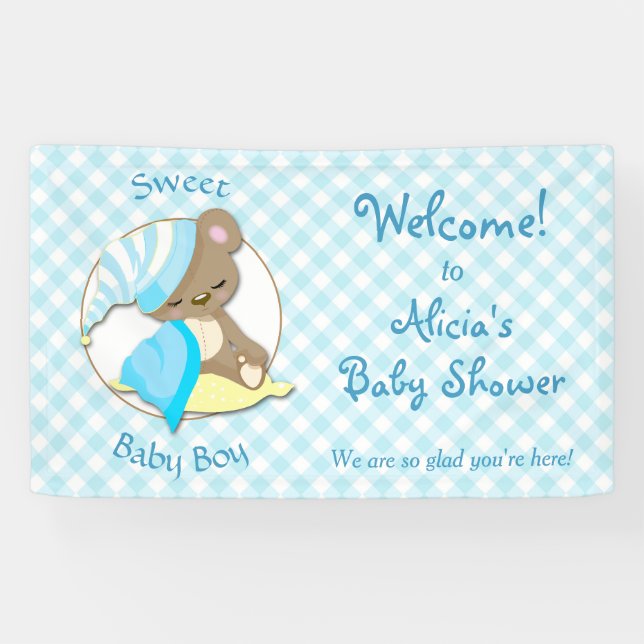 Sleepy Bear Baby Boy Shower Banner (Horizontal)