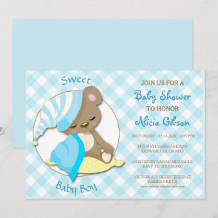 Sleepy Bear Baby Boy Shower Invitation