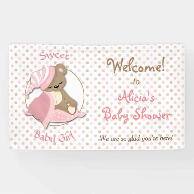 Sleepy Bear Baby Girl Shower Banner (Horizontal)