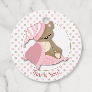 Sleepy Bear Baby Girl Shower Thank You Favour Tags