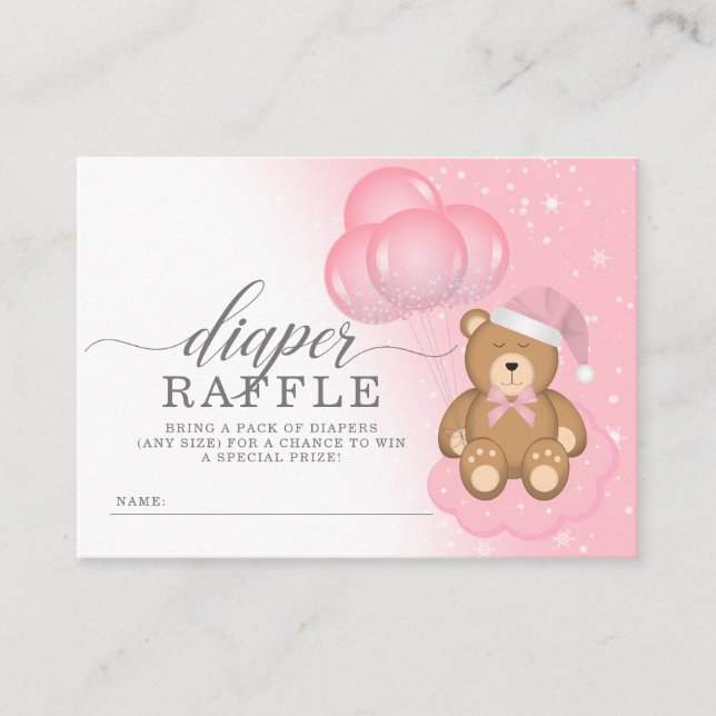 Sleepy Bear Balloon Baby Shower Diaper Raffle Card (Front)
