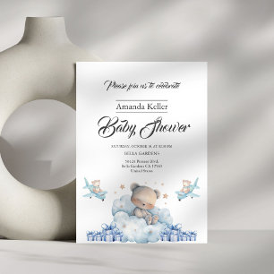 Sleepy Bear & Cloud Blue Baby Shower Invitation