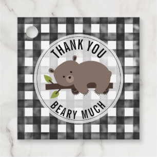 Sleepy Bear Cub Gingham Baby Shower Favour Tags