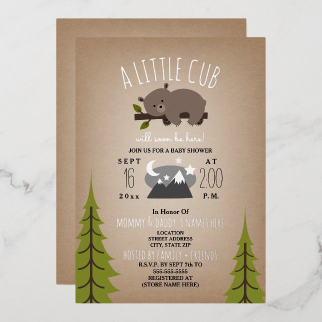 Sleepy Bear Cub Stars Cardstock Baby Shower (Front/Back)