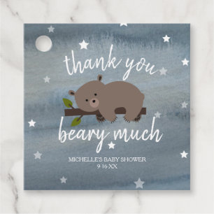 Sleepy Bear Cub Watercolor Stars Baby Shower Favour Tags
