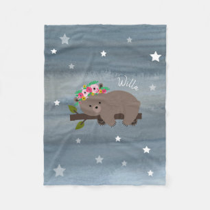 Sleepy Bear Floral Stars Girls Fleece Blanket