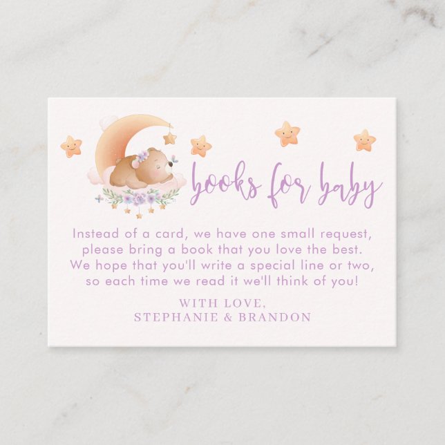 Sleepy Bear on Cloud Baby Girl Book Request Cards (Front)