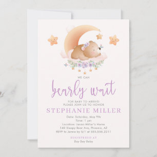 Sleepy Bear on Cloud Baby Girl Shower Invitations