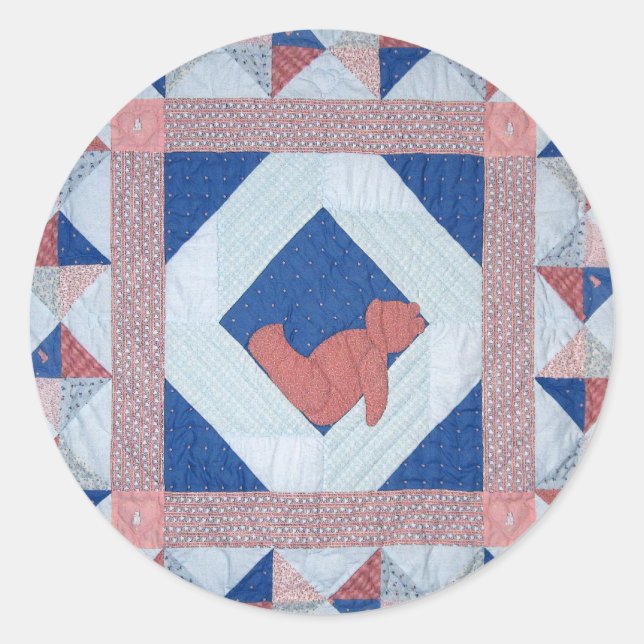 Sleepy Bear Quilt Stickers! Classic Round Sticker (Front)