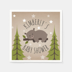 Sleepy Bear Stars + Trees Baby Shower Napkin
