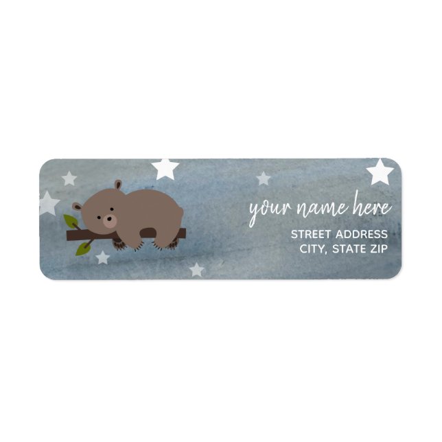 Sleepy Bear Stars Watercolor Baby Shower Address (Front)