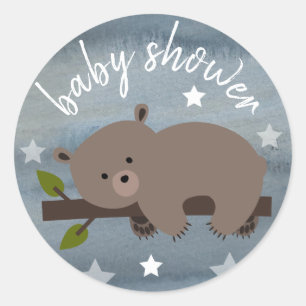 Sleepy Bear Stars Watercolor Baby Shower Classic Round Sticker