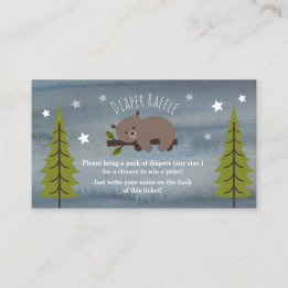 Sleepy Bear Stars Watercolor Diaper Raffle Enclosure Card