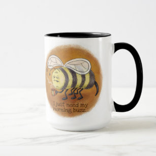 Sleepy Bee Morning Buzz with black handle Mug