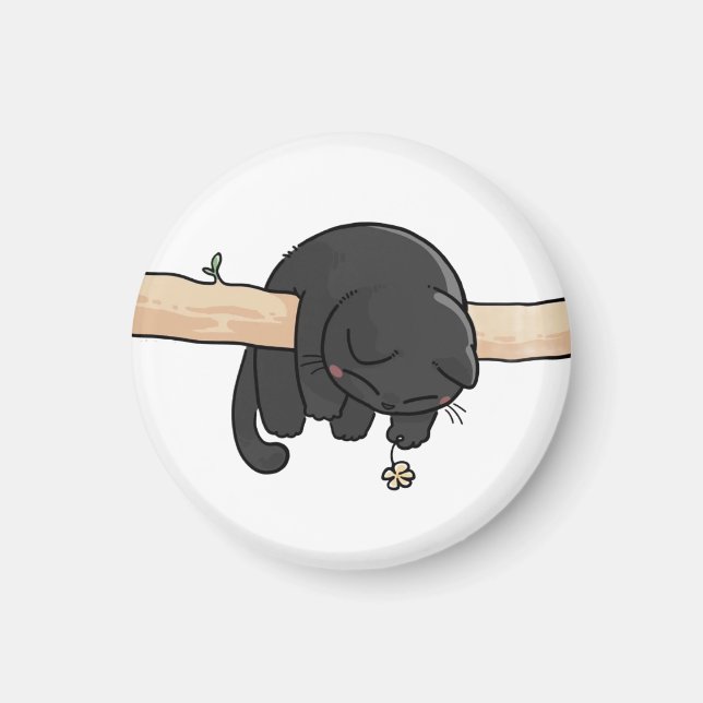 Sleepy Black Cat Cute Magnet (Front)