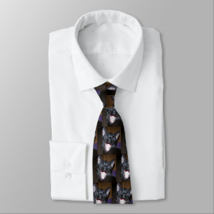 Sleepy Black Cat Yawning Pattern Tie