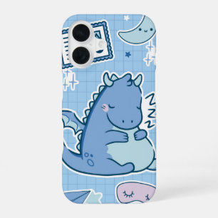 Sleepy Blue Dragon – Cute Dreamland Kawaii iPhone 16 Case