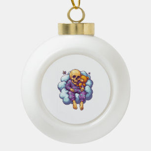 Sleepy Bones � Cute & Funny Bedtime Skull Ceramic Ball Christmas Ornament
