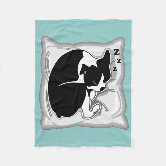 Sleepy Boston Terrier Fleece Blanket (Front)