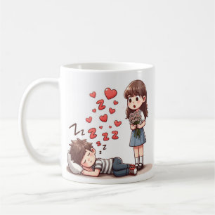 Sleepy Boy and Girl with Flowers Coffee Mug