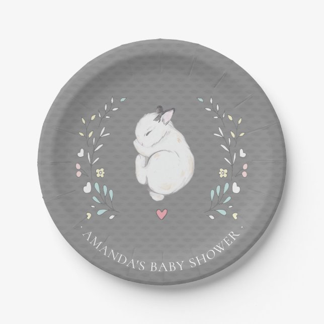 Sleepy Bunny Baby Shower 7" Plate (Front)