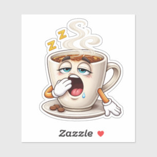Sleepy Cartoon Coffee Cup Custom-Cut Vinyl Sticker