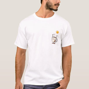 Sleepy Cartoon Coffee Cup Stretching T-Shirt
