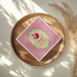 Sleepy Cat 1st Birthday Yellow Stripe Napkin