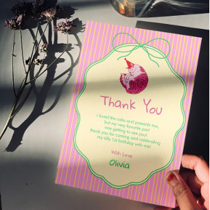 Sleepy Cat 1st Birthday Yellow Stripe Thank You Card