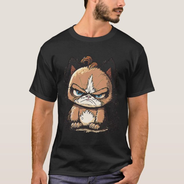 Sleepy Cat Grumpy Tired Need Coffee T-Shirt (Front)