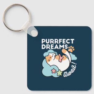 Sleepy Cat Hugging Star – Purrfect Dreams Cute Cat Key Ring