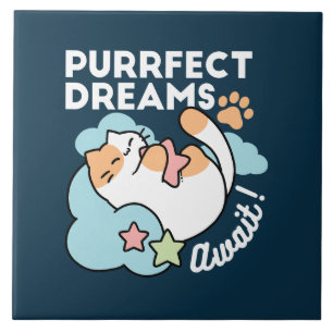 Sleepy Cat Hugging Star – Purrfect Dreams Cute Cat Tile