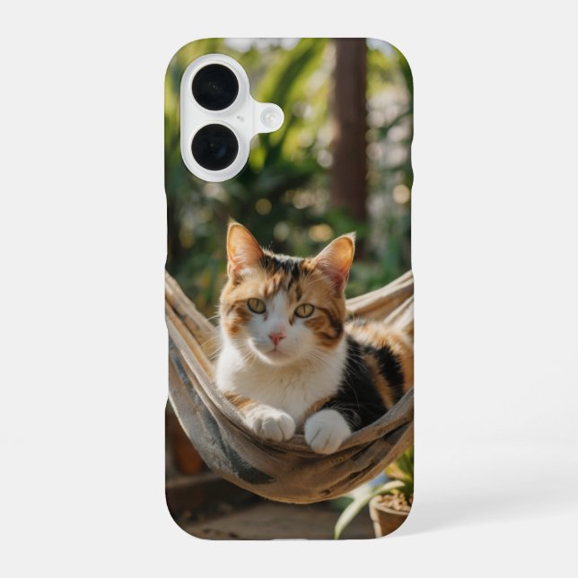 Sleepy Cat in Hammock iPhone 16 Case (Back)