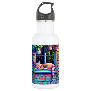 Sleepy Cat in Window Sill Ai Art 532 Ml Water Bottle