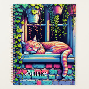 Sleepy Cat in Window Sill Ai Art Personalised Planner