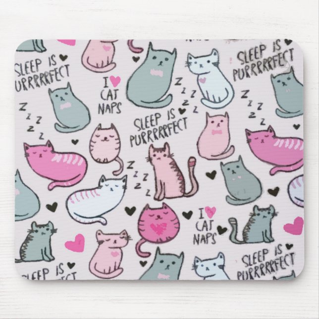 Sleepy Cat Kitten face Mask pets animals mom kitty Mouse Mat (Front)