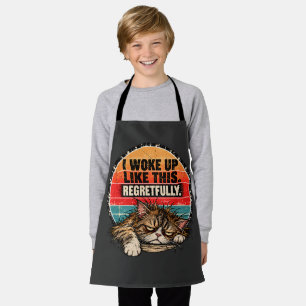 Sleepy Cat Retro Orange Teal Morning Humor Apron