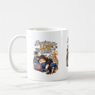Sleepy Cat Running on Low Battery Cosy Cat Humour Coffee Mug