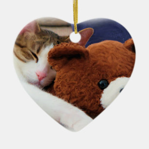 Sleepy Cat Teddy Bear Ceramic Tree Decoration