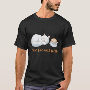 Sleepy Cat with Coffee Cup Art T-Shirt