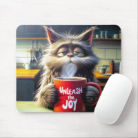 Sleepy Cat With Funny Red Coffee Mug