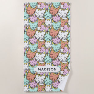 Sleepy Cats Pattern custom name beach towel