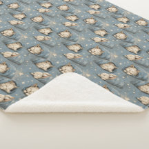 Sleepy Cats Under Starry Sky Cosy Blue Pattern