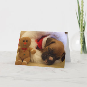 Sleepy Christmas Boxer Puppy greeting card