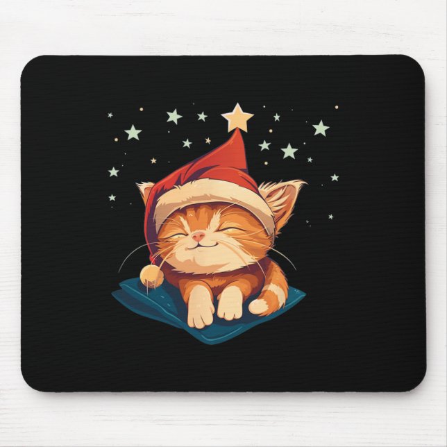 Sleepy Christmas Cat  Mouse Mat (Front)