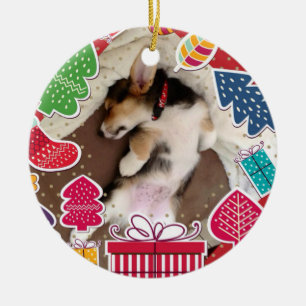 Sleepy Christmas Corgi Puppy Ceramic Tree Decoration