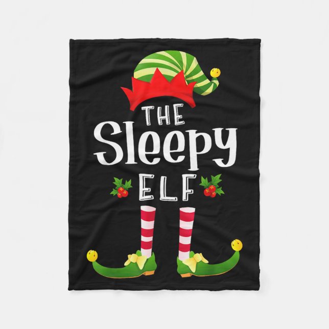 Sleepy Christmas Elf Matching Pajama X-mas Party  Fleece Blanket (Front)